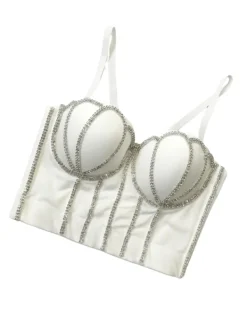 Tops*Mew Mews Fashion Solveig Crystal Corset Top In White