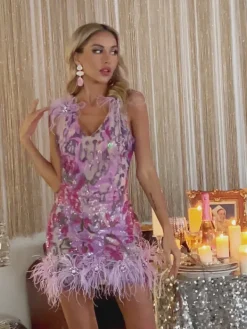 Dresses | Mini Dresses*Mew Mews Fashion Susie Sequin Feather Mini Dress
