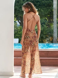 Dresses*Mew Mews Fashion Svea Lace Leopard Printed Maxi Dress