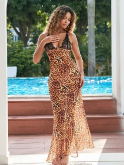 Dresses*Mew Mews Fashion Svea Lace Leopard Printed Maxi Dress