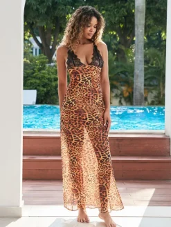 Dresses*Mew Mews Fashion Svea Lace Leopard Printed Maxi Dress