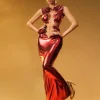 Sets & Co-ords*Mew Mews Fashion Taralynn Ruffle Ruched Metallic Skirt Set In Red