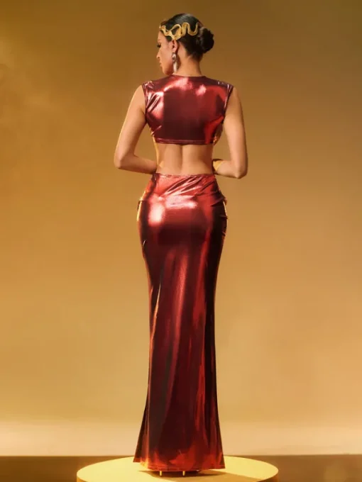 Sets & Co-ords*Mew Mews Fashion Taralynn Ruffle Ruched Metallic Skirt Set In Red