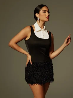 Dresses | Mini Dresses*Mew Mews Fashion Tatami Sleeveless Fur Trimmed Mini Dress