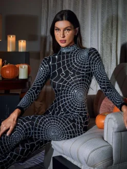 Jumpsuits & Romper*Mew Mews Fashion Teah Long Sleeve Cobweb Jumpsuit