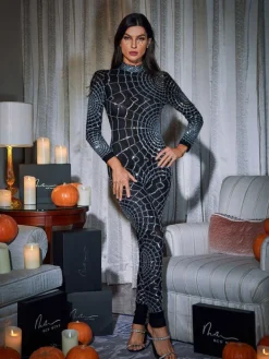 Jumpsuits & Romper*Mew Mews Fashion Teah Long Sleeve Cobweb Jumpsuit
