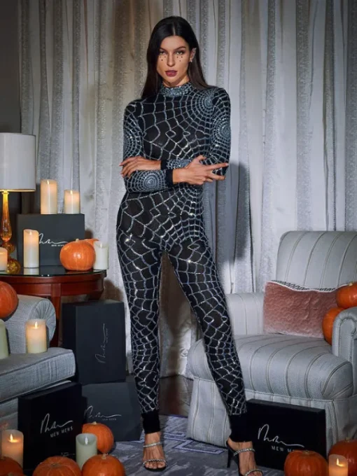 Jumpsuits & Romper*Mew Mews Fashion Teah Long Sleeve Cobweb Jumpsuit