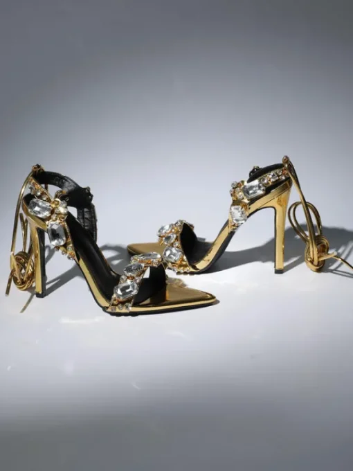 Shoes*Mew Mews Fashion Tempest Crystal Lace Up Heels In Gold