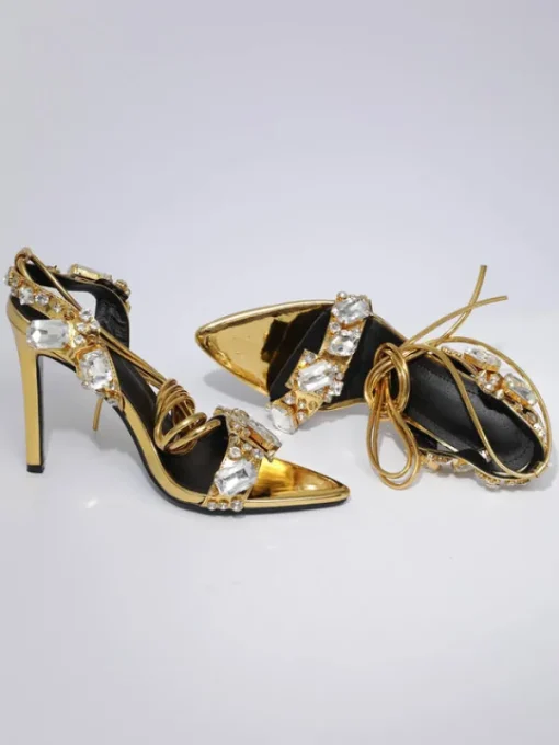 Shoes*Mew Mews Fashion Tempest Crystal Lace Up Heels In Gold