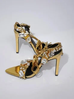 Shoes*Mew Mews Fashion Tempest Crystal Lace Up Heels In Gold