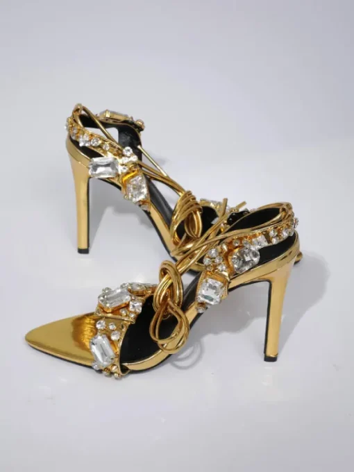 Shoes*Mew Mews Fashion Tempest Crystal Lace Up Heels In Gold