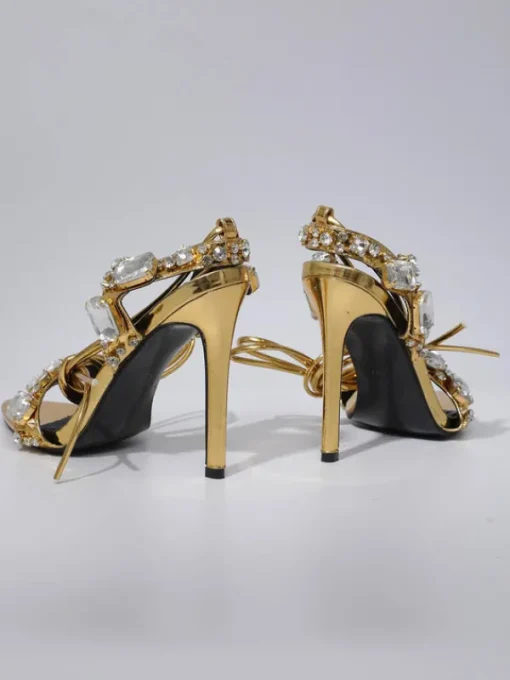 Shoes*Mew Mews Fashion Tempest Crystal Lace Up Heels In Gold