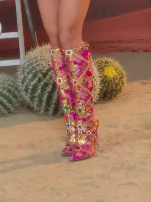 Shoes*Mew Mews Fashion Tesni Floral Printed Rhinestone Boots
