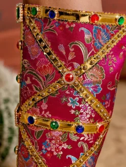 Shoes*Mew Mews Fashion Tesni Floral Printed Rhinestone Boots