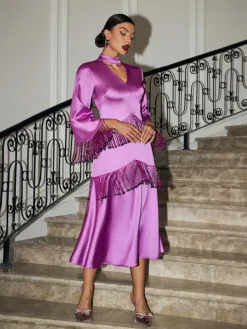 Dresses*Mew Mews Fashion Thandie Glitter Fringe Satin Dress