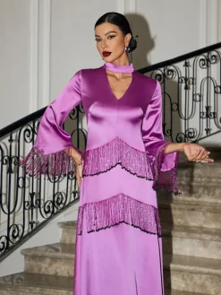 Dresses*Mew Mews Fashion Thandie Glitter Fringe Satin Dress