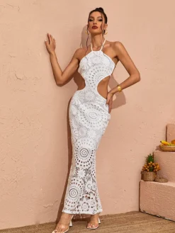 Dresses*Mew Mews Fashion Thea Halterneck Cutout Lace Maxi Dress