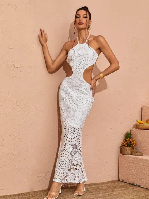 Dresses*Mew Mews Fashion Thea Halterneck Cutout Lace Maxi Dress