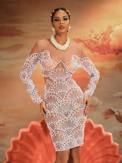 Embellishment | Dresses*Embellishment Theobald Long Sleeve Pearl Mesh Mini Dress
