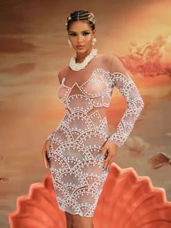 Embellishment | Dresses*Embellishment Theobald Long Sleeve Pearl Mesh Mini Dress