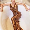 Embellishment | Dresses*Embellishment Thiago V Neck Acrylic Mesh Maxi Dress