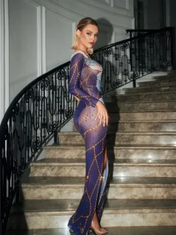Embellishment | Dresses*Embellishment Tisa Wing Printed Rhinestone Mesh Dress