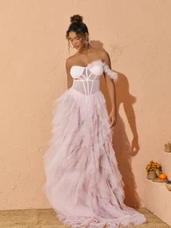 Dresses*Mew Mews Fashion Titania One Shoulder Tulle Maxi Dress In Blush