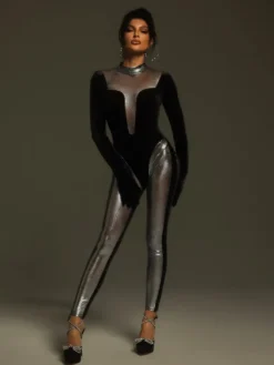 Jumpsuits & Romper*Mew Mews Fashion Tizoc Long Sleeve Velvet Jumpsuit