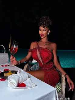 Embellishment | Dresses*Lu Yili Tonantzin One Shoulder Sequin Split Maxi Dress