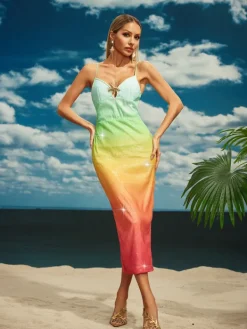 Dresses | Midi Dresses*Mew Mews Fashion Tova Starfish Sequin Midi Dress In Rainbow