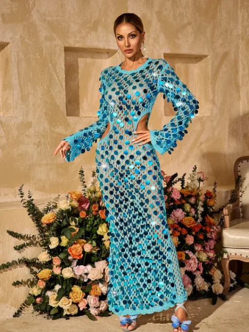 Dresses | Maxi Dresses*Mew Mews Fashion Tyxaris Cutout Sequin Knitted Maxi Dress