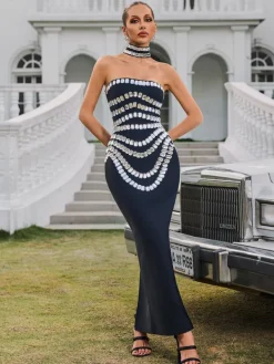 Dresses | Maxi Dresses*Bandage Vaelith Strapless Crystal Maxi Dress With Choker