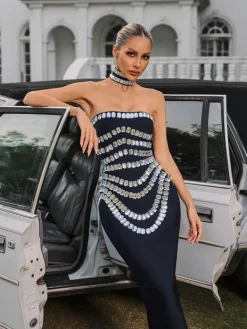 Dresses | Maxi Dresses*Bandage Vaelith Strapless Crystal Maxi Dress With Choker