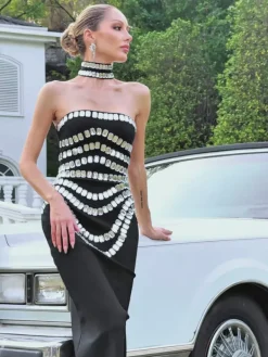 Dresses | Maxi Dresses*Bandage Vaelith Strapless Crystal Maxi Dress With Choker
