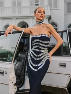 Dresses | Maxi Dresses*Bandage Vaelith Strapless Crystal Maxi Dress With Choker