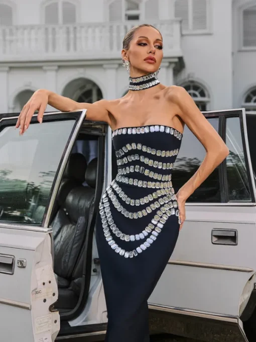 Dresses | Maxi Dresses*Bandage Vaelith Strapless Crystal Maxi Dress With Choker