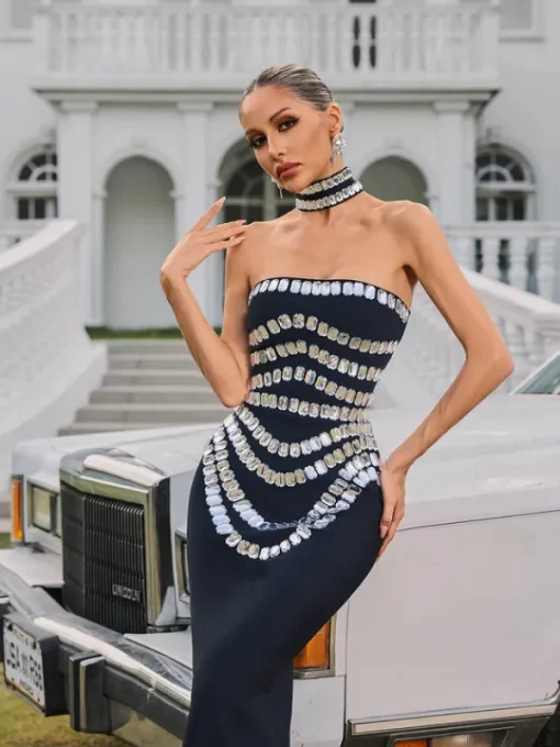 Dresses | Maxi Dresses*Bandage Vaelith Strapless Crystal Maxi Dress With Choker