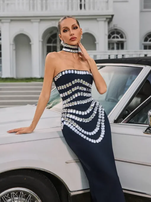 Dresses | Maxi Dresses*Bandage Vaelith Strapless Crystal Maxi Dress With Choker