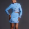 Sets & Co-ords*Mew Mews Fashion Vallea Long Sleeve Rhinestone Skirt Set In Blue