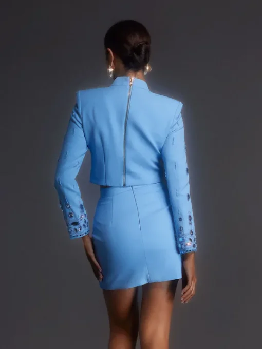 Sets & Co-ords*Mew Mews Fashion Vallea Long Sleeve Rhinestone Skirt Set In Blue