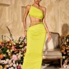 Sets & Co-ords*Mew Mews Fashion Valphyx Backless Cutout Ruched Skirt Set In Lime Yellow