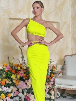 Sets & Co-ords*Mew Mews Fashion Valphyx Backless Cutout Ruched Skirt Set In Lime Yellow