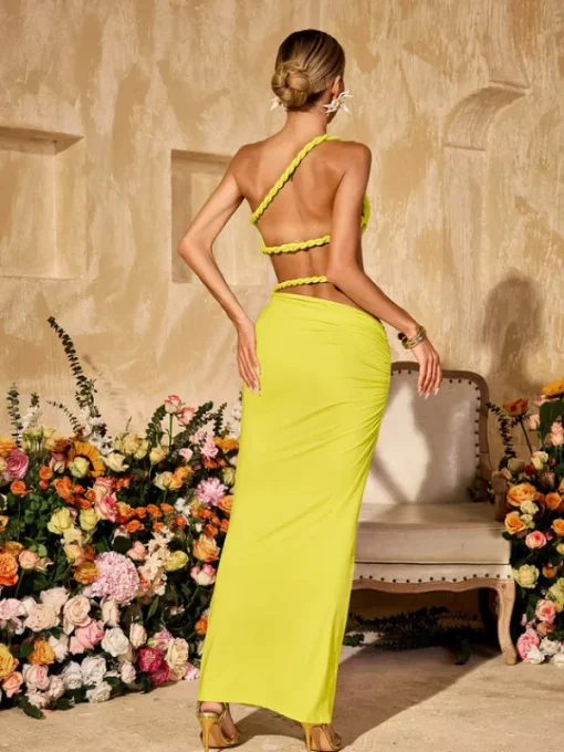 Sets & Co-ords*Mew Mews Fashion Valphyx Backless Cutout Ruched Skirt Set In Lime Yellow