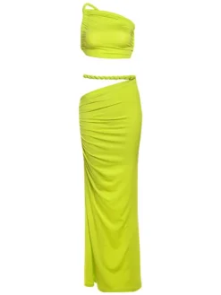 Sets & Co-ords*Mew Mews Fashion Valphyx Backless Cutout Ruched Skirt Set In Lime Yellow