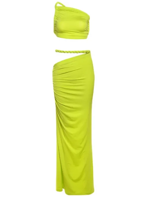 Sets & Co-ords*Mew Mews Fashion Valphyx Backless Cutout Ruched Skirt Set In Lime Yellow