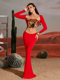 Armor Tops | Dresses*Mew Mews Fashion Vernon Long Sleeve Cutout Maxi Dress In Red