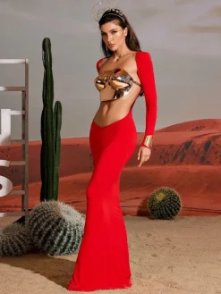 Armor Tops | Dresses*Mew Mews Fashion Vernon Long Sleeve Cutout Maxi Dress In Red