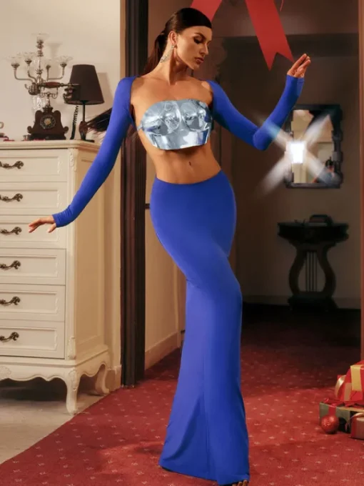 Dresses | Maxi Dresses*Mew Mews Fashion Vernon Long Sleeve Cutout Maxi Dress In Blue