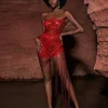 Embellishment | Dresses*Embellishment Verona Embellished Diamond Chain Dress In Red