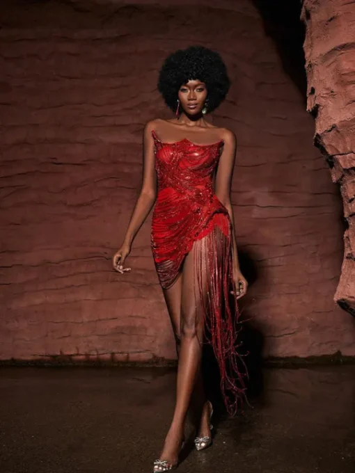 Embellishment | Dresses*Embellishment Verona Embellished Diamond Chain Dress In Red